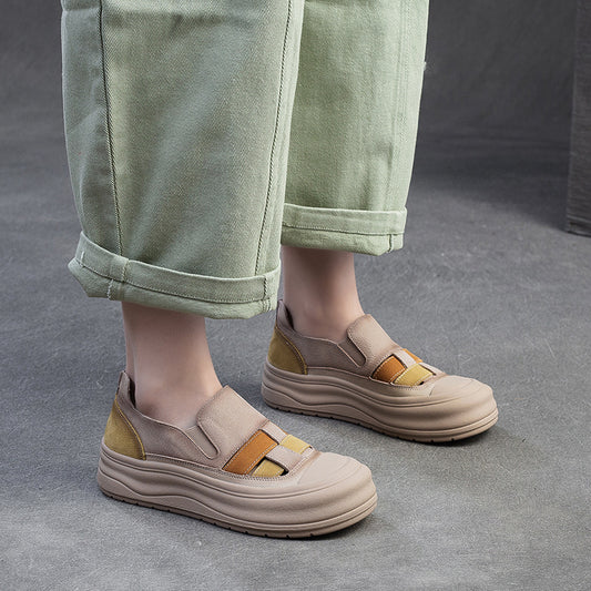 Women's Style Retro Color Matching Platform Slip-on Casual Shoes