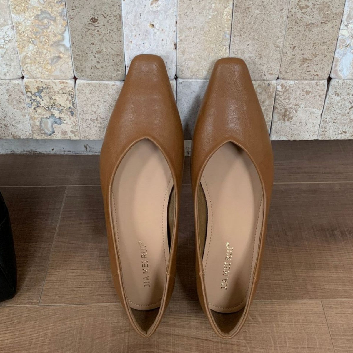 Women's Black Low Square Toe Pumps Height Increasing Insole Elegant Flat Heels