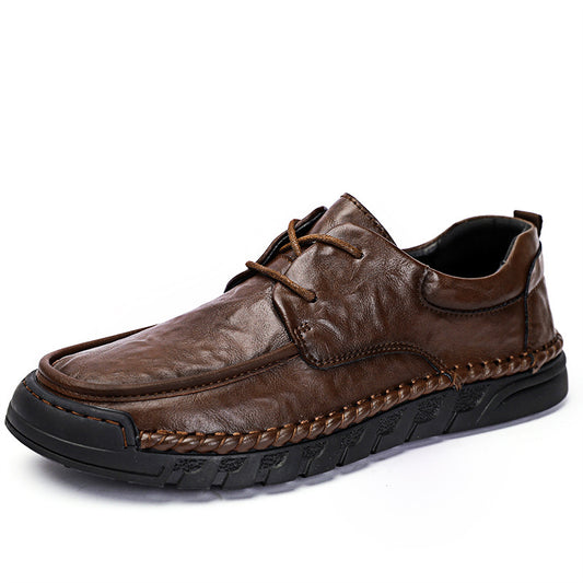 Men's Handmade Stitching Business Round Head Soft Bottom Hollow Punch Men's Casual Leather Shoes