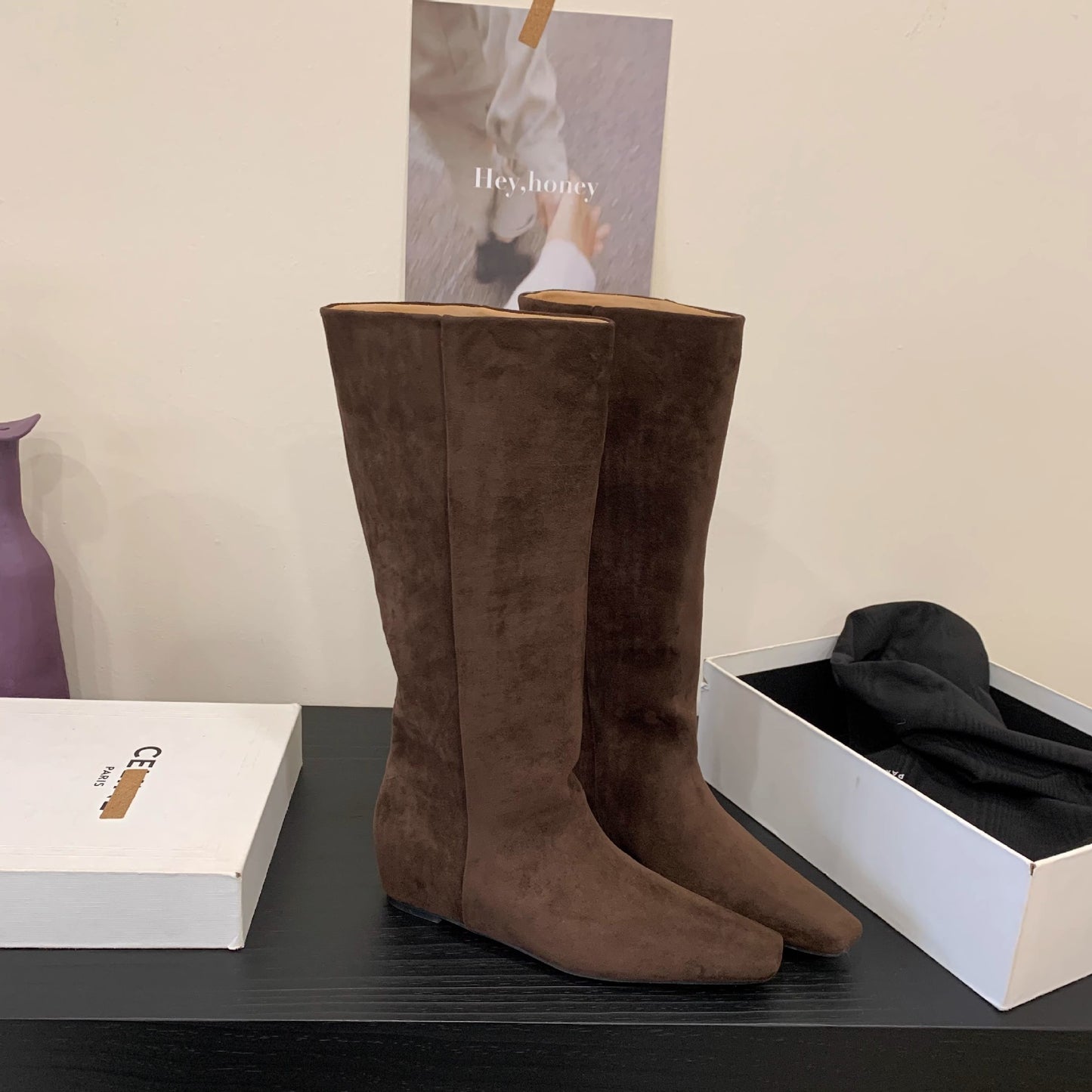Women's Height Increasing Insole Retro Below The Knee Women's Leather Boots