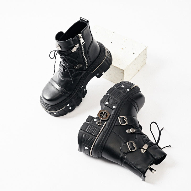 Platform Niche Plaid Martin Gothic Style Motorcycle Boots