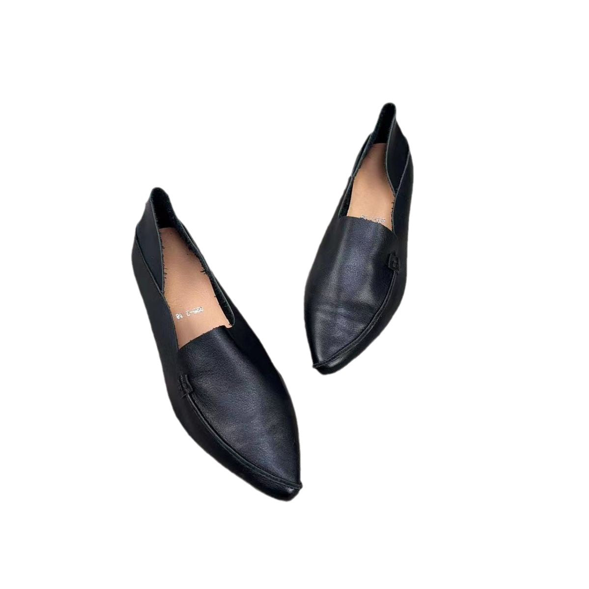 Women's Color First Layer Cowhide Pointed Toe Mid Mouth Low Top Women's Fashion Shoes