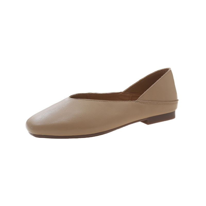 Women's Cowhide Small Single-layer Flat Low-cut Authentic Soft Surface Heels