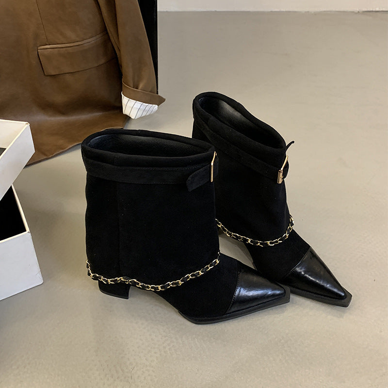 Style Design Thick Ankle Female Suede Mid Short Wide Women's Leather Boots