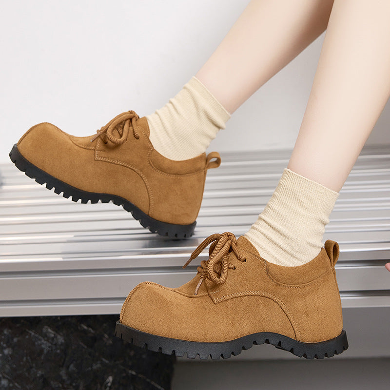 Women's With Hidden Big Head Frosted Derby Thick Bottom Retro Women's Casual Shoes