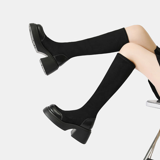 Women's Below The Knee Platform Knee-high Silk Stocking Skinny Stretch Boots