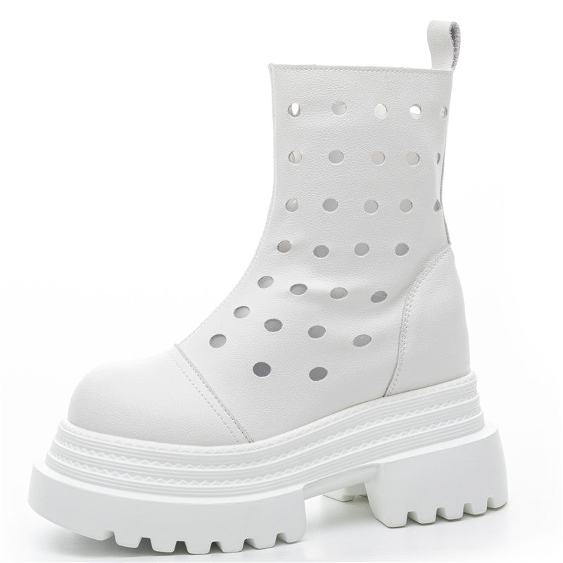 Women's Summer Hollow Hole Martin Thick Bottom Height Increasing Insole Platform Sandals