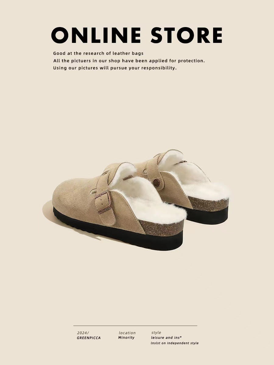 Women's Full Cotton Thick Bottom Fleece-lined Toe Sandals