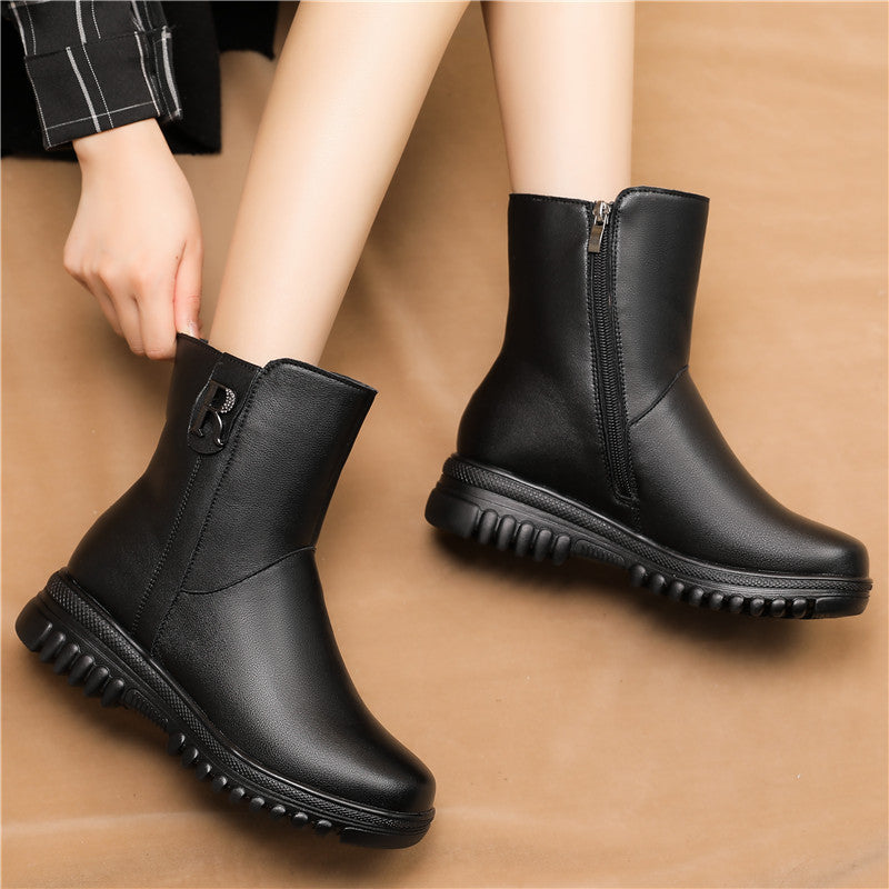 Mother's Cotton Winter Fleece-lined Warm Genuine Women's Shoes