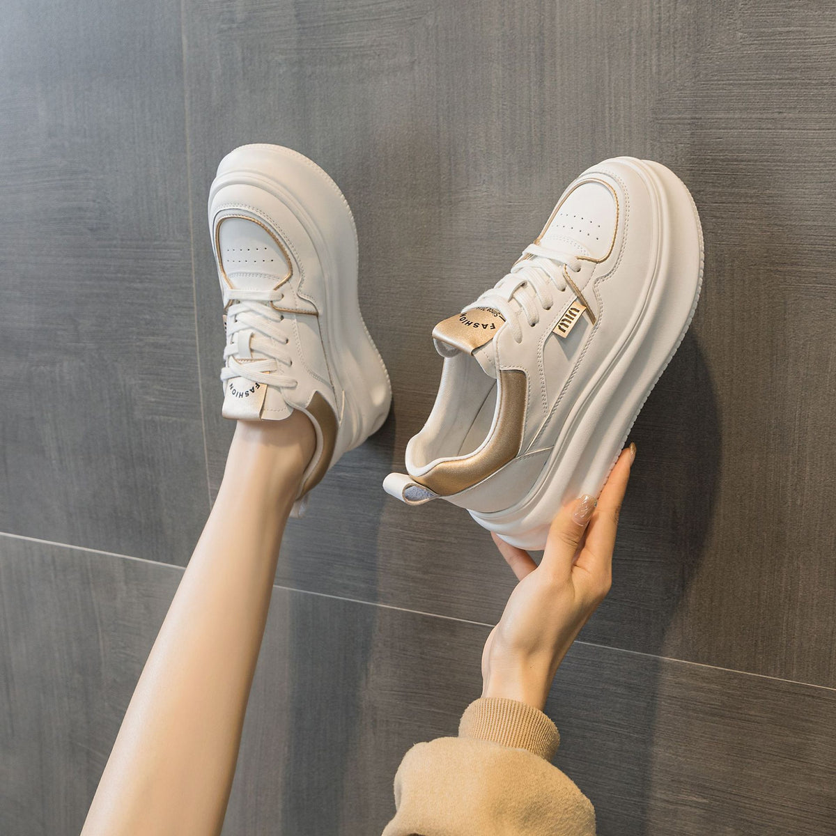 Women's White Platform Autumn Height Increasing Small Sneakers