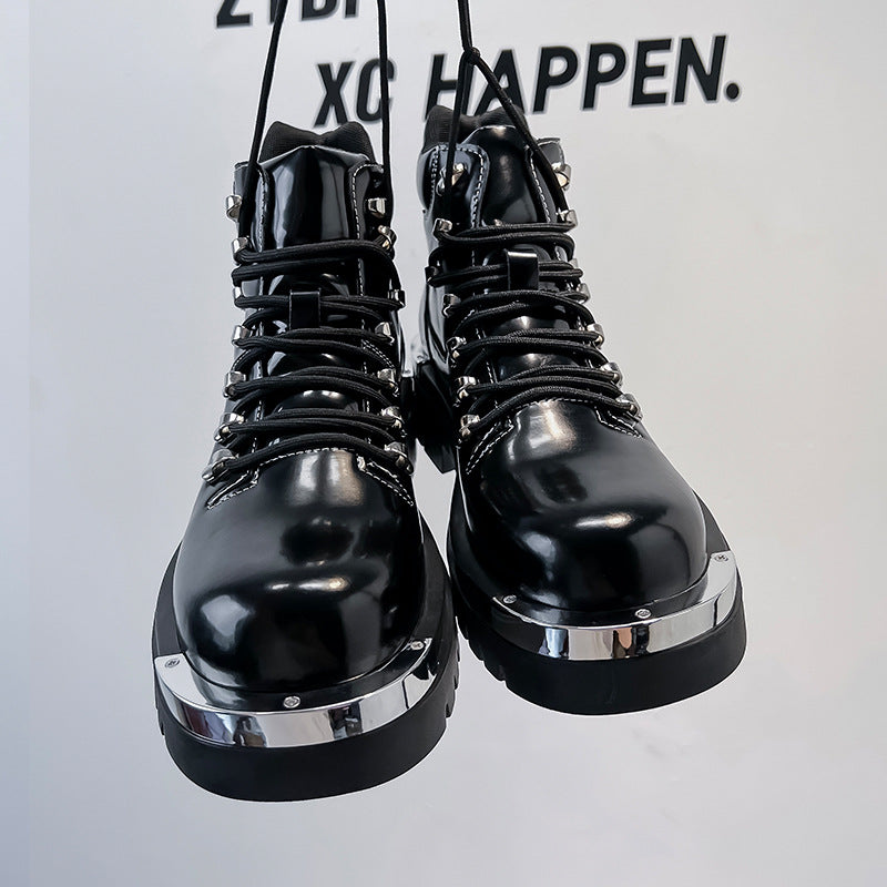 Men's British Style Thick Bottom Black Martin Leather Shoes