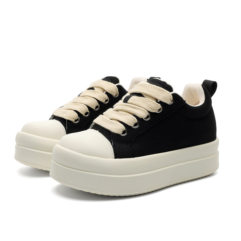 Men's Black Fashionable Trendy Versatile Short Platform Sneakers