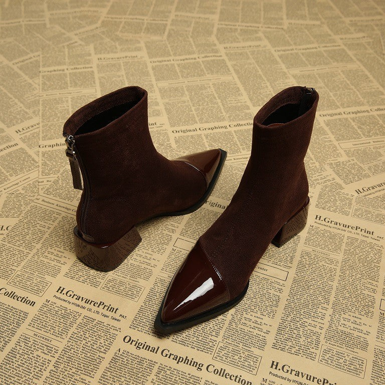 Women's Skinny Fashionable Booties Korean Style Ankle Women's Leather Boots