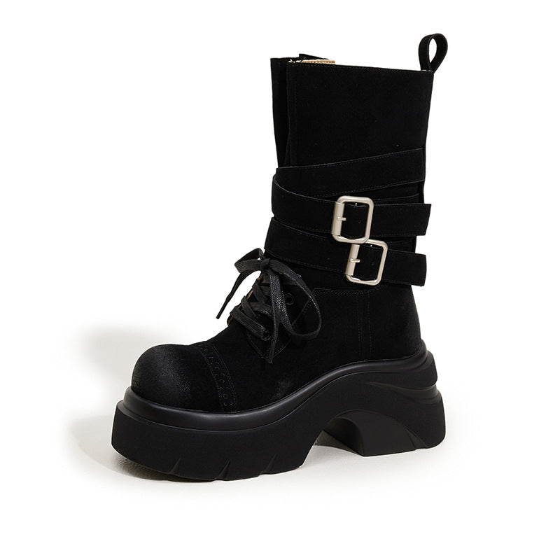 Women's Height Increasing Insole For Retro Western Denim Chunky Boots