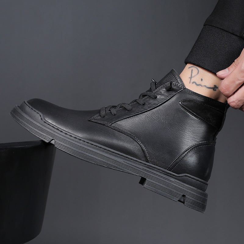 Men's Genuine Black British Warm High Top Working Boots