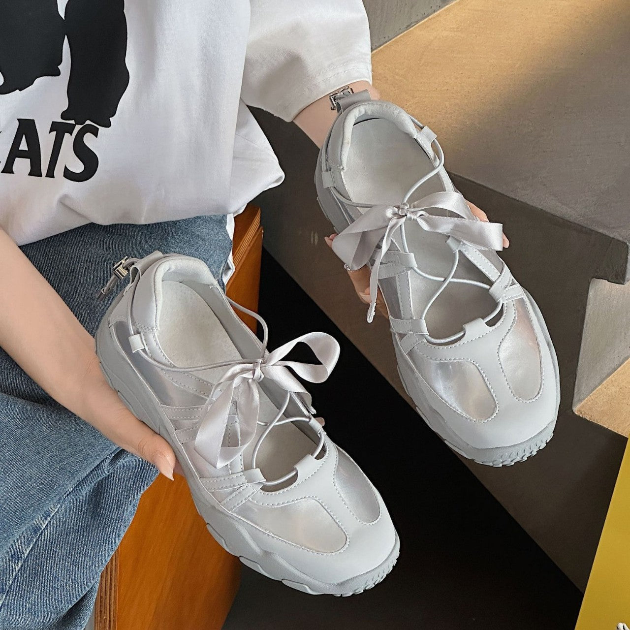 Women's Minority Fashion Ballet Platform Bow Flat Sneakers