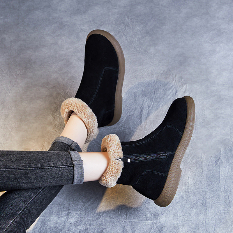 Women's Winter Genuine Warm Fur Thick Lambskin Women's Shoes