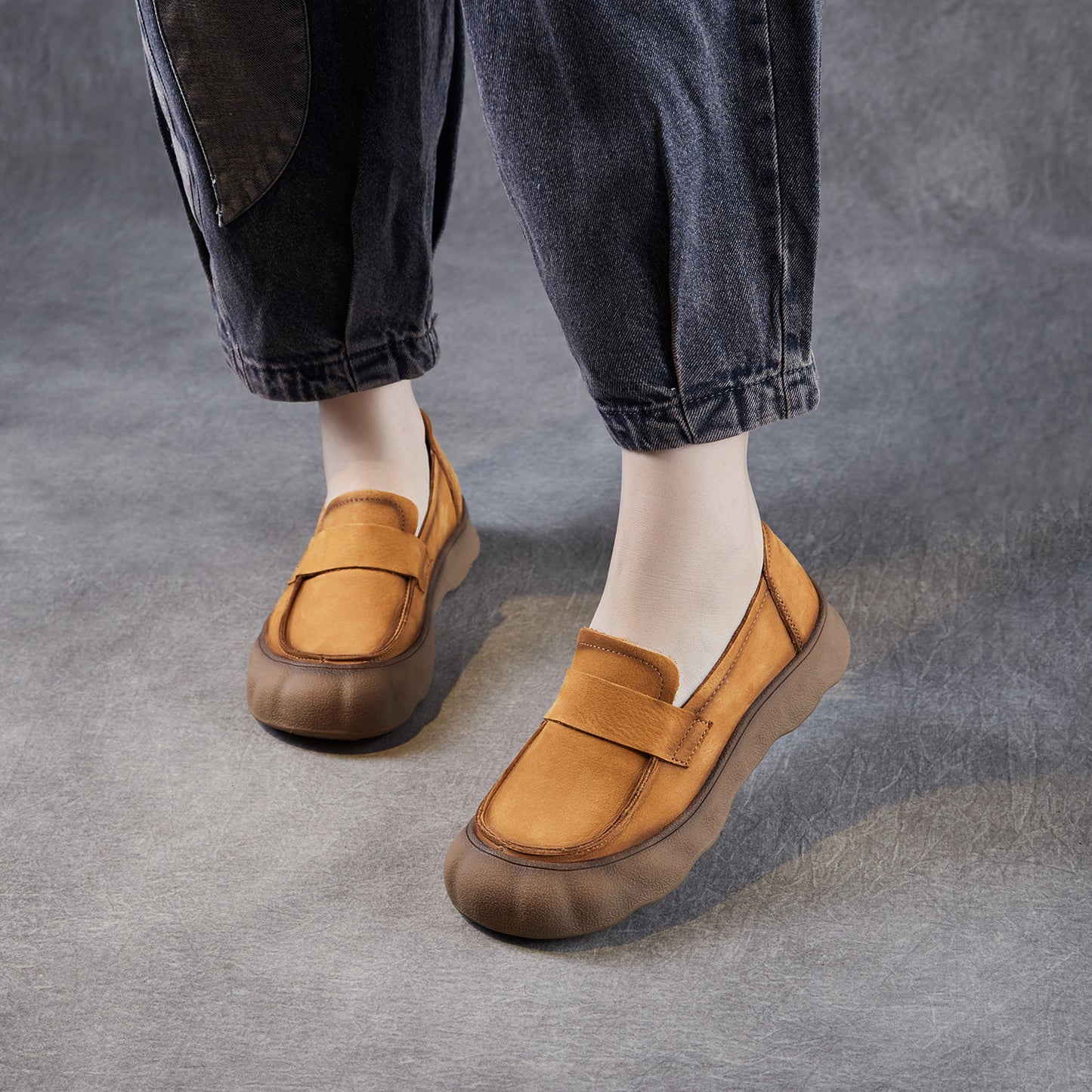 First Layer Cowhide Soft Bottom Handmade Women's Casual Shoes