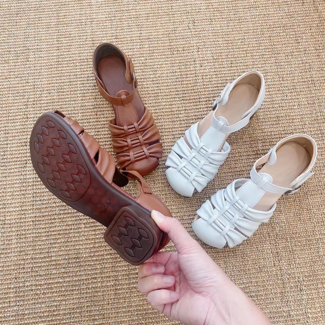 Women's Head Low-cut Top Layer Cowhide Thick Women's Shoes