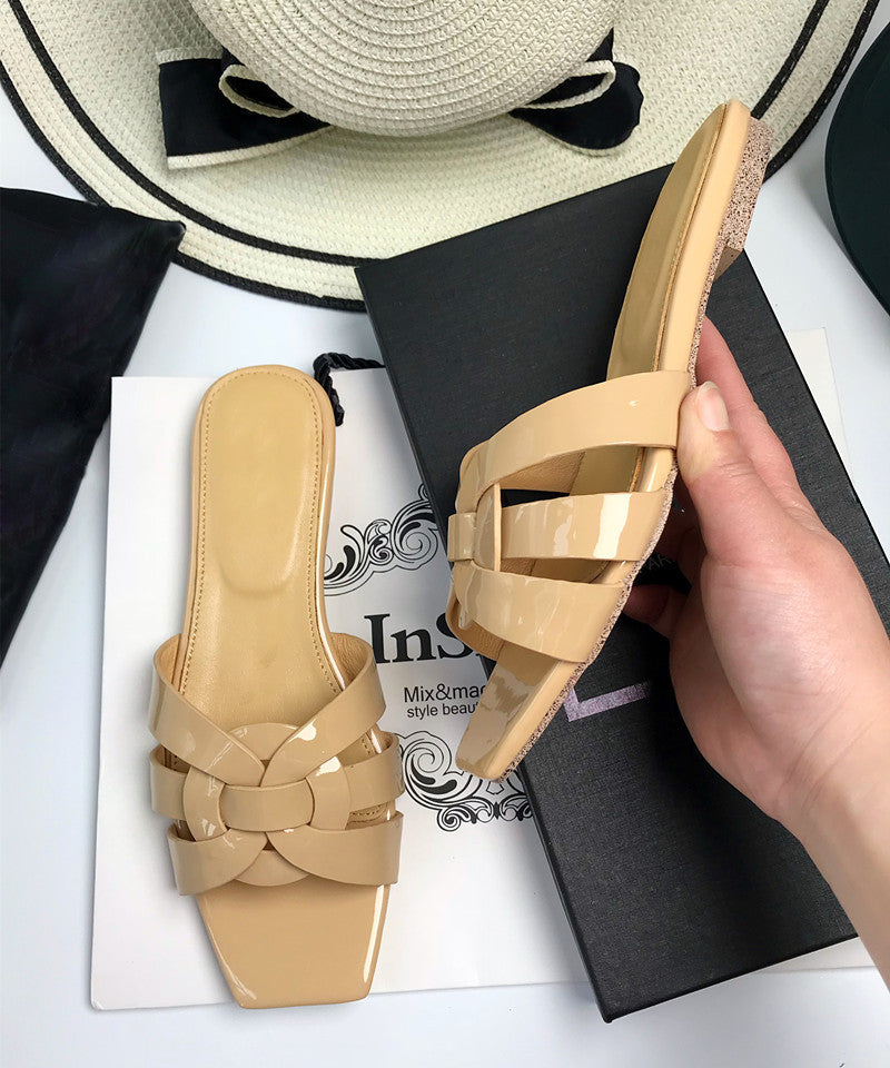 Women's Genuine Summer Weaving Flip-flops Large Size Heels