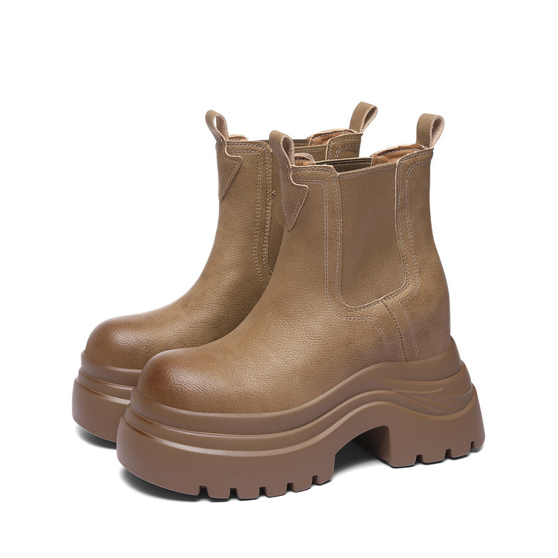 Women's British Style Short High Platform Height Increasing Insole Boots