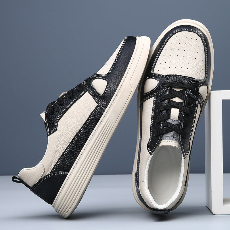 Autumn Versatile Sports Black White Contrast Leather Shoes
