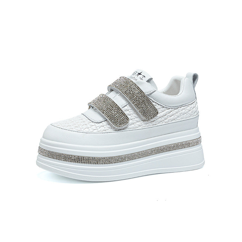 Women's Velcro Platform Muffin Rhinestone White Fashion Women's Casual Shoes