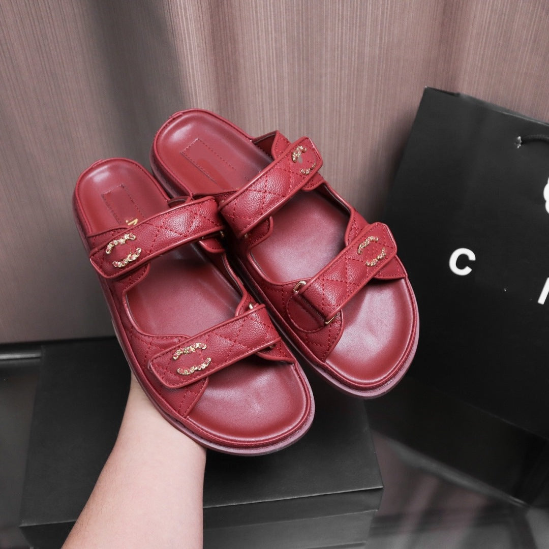 Women's Small Rhombus Drill Buckle Velcro Thick Soft Bottom Muffin Outdoor Sandals