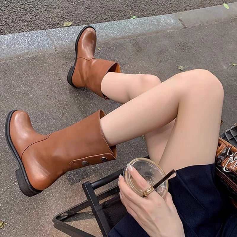 Women's Wear Pattern Retro Lapels Western Cowboy Ankle Heels