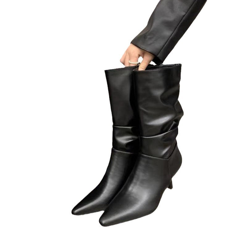 Women's Stiletto White Pile Style Riding Fashion Pointed Boots