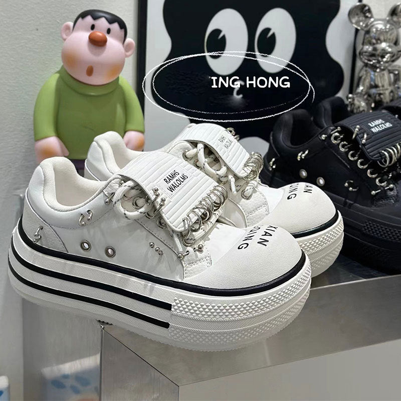 Women's Autumn Breathable Cowhide Big Head Height Increasing Niche Asian Casual Shoes