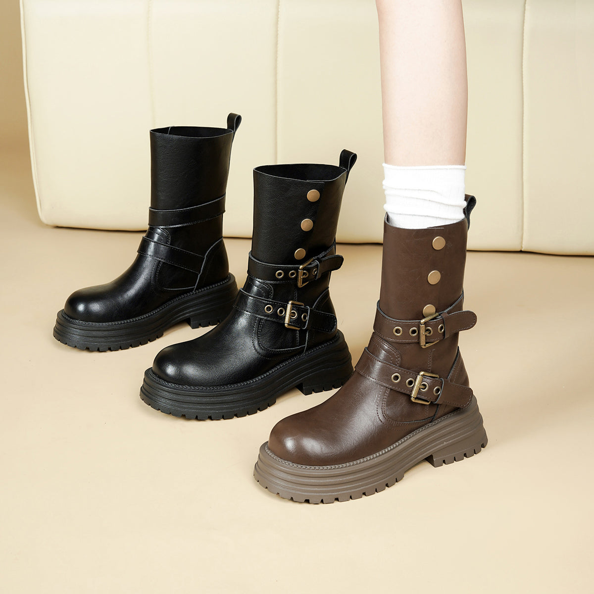 Women's British Style Martin Two-way Thick Bottom Elevator Boots