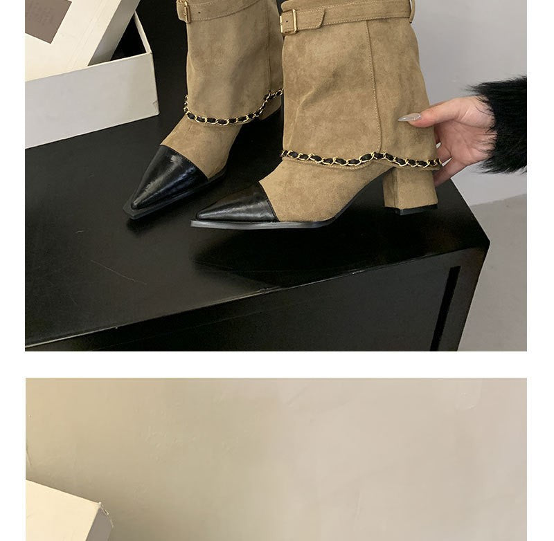 Style Design Thick Ankle Female Suede Mid Short Wide Women's Leather Boots
