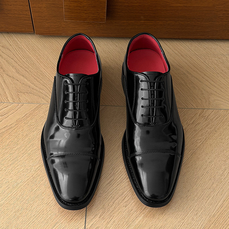Men's Formal Wear Shiny Patent Red Background Into Men's Casual Leather Shoes