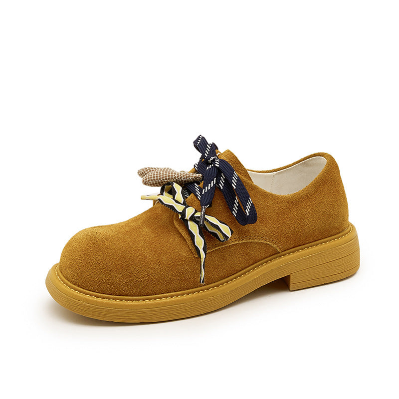 Women's First Layer Cowhide Platform Cartoon Pendant Small Pumps British Style Loafers