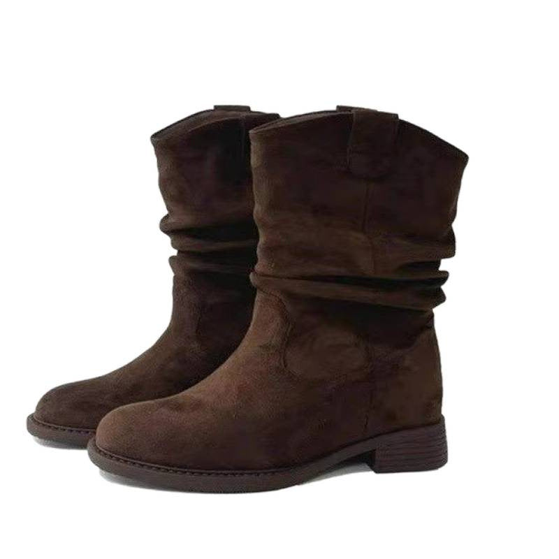 Soil Style Female Western Cowboy Middle Vintage Crumpled Women's Leather Boots