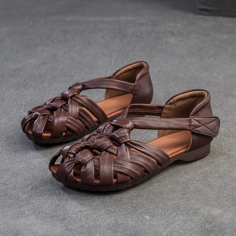 Women's Closed Toe Woven Velcro Low Square Flat Sandals