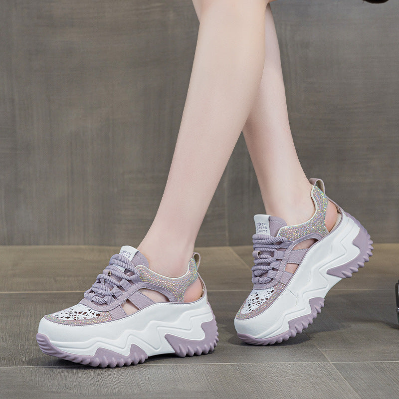 Women's Increasing Insole Dad Spring Versatile Korean Style Thick Bottom Hollow Women's Casual Shoes