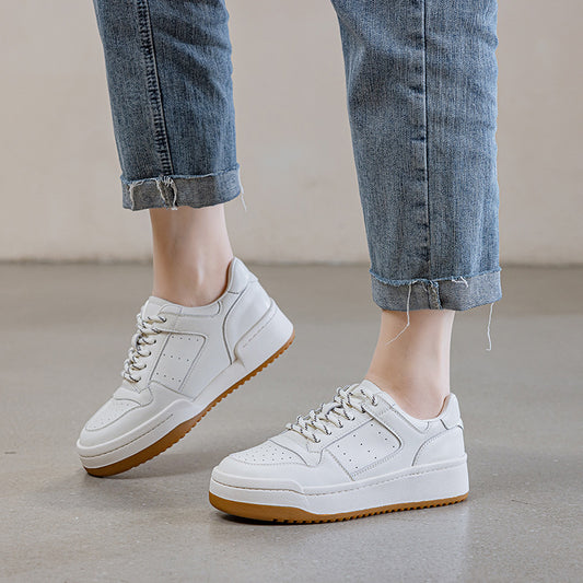 Women's Layer Cowhide Platform White Spring Small Man Women's Board Shoes
