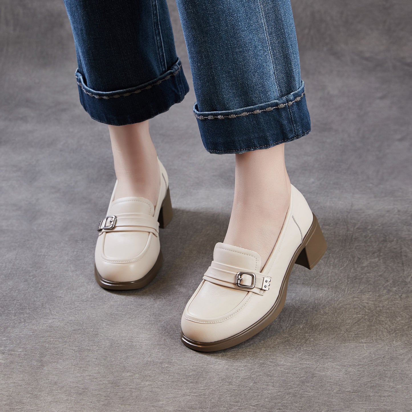 Women's First Layer Cowhide High Spring British Style With Skirt Small Loafers