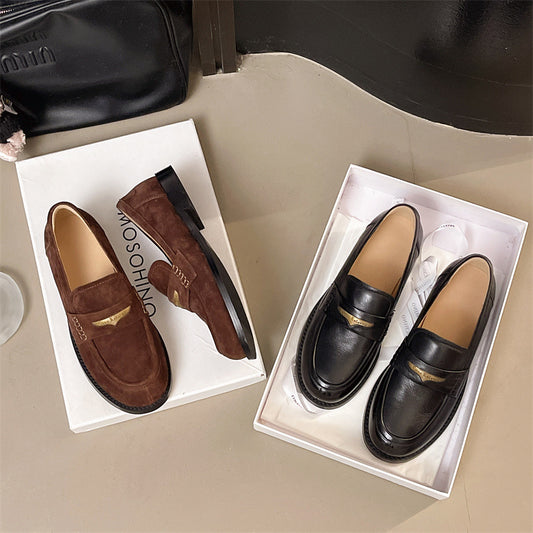 Women's Seagull Slip-on Sheepskin Black Genuine For Loafers