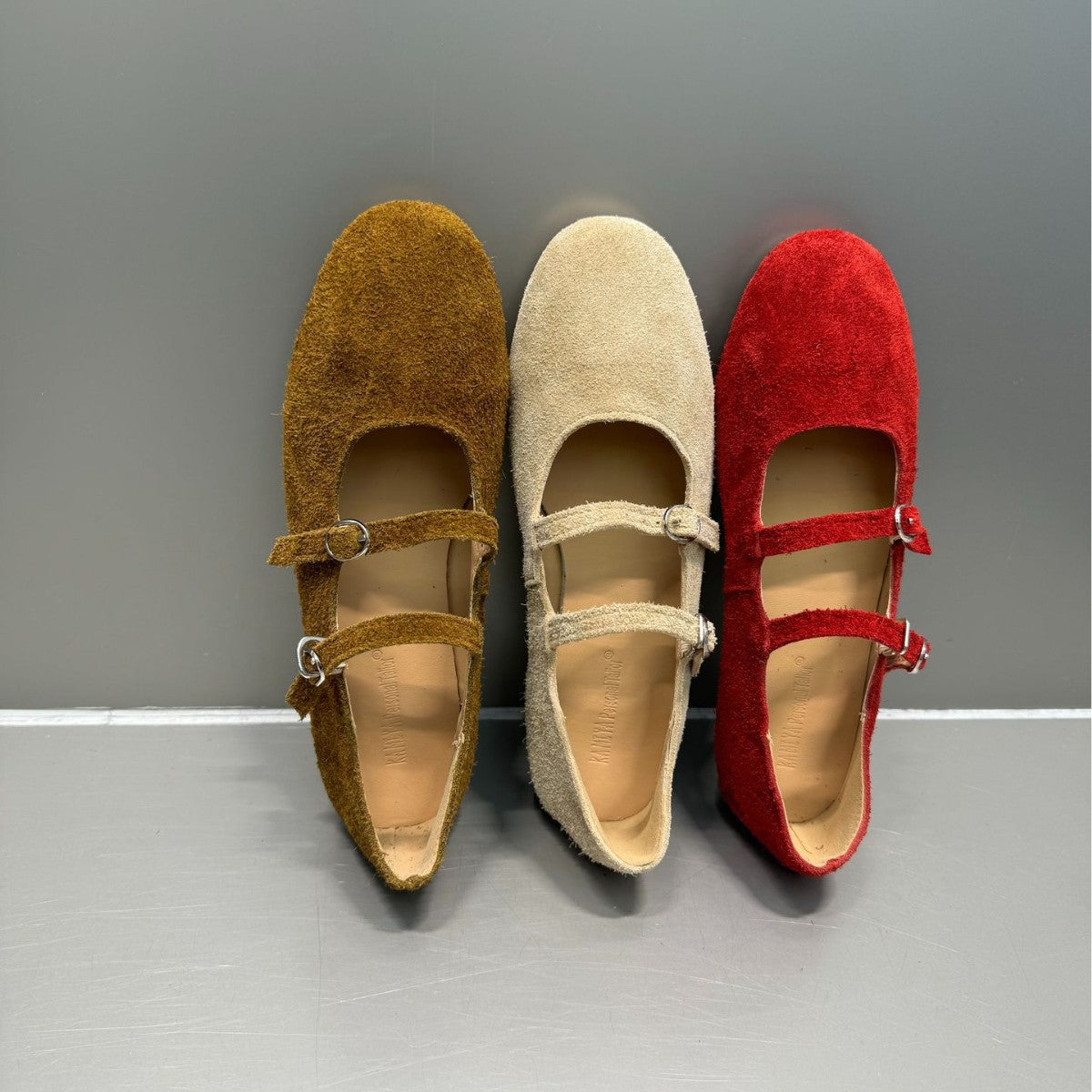 Cow Suede Flat Bottom Ballet Shallow Mouth Design Word Buckle Women's Fashion Shoes