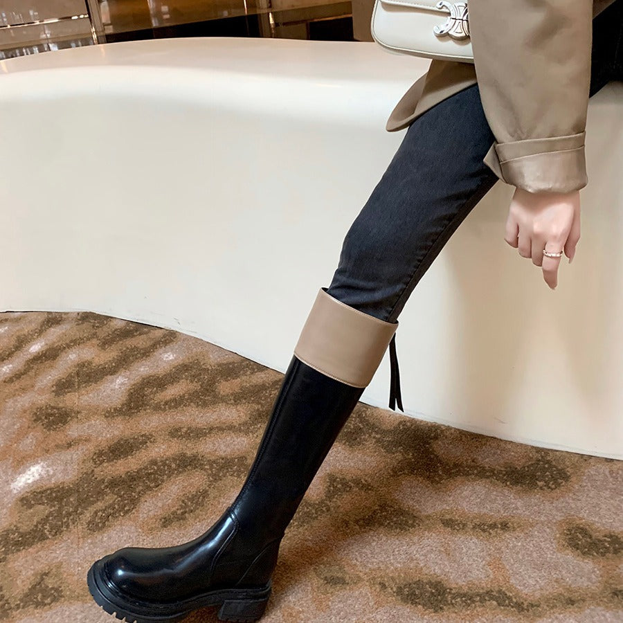 Women's Grape Mom Color Matching Fashion Round Boots