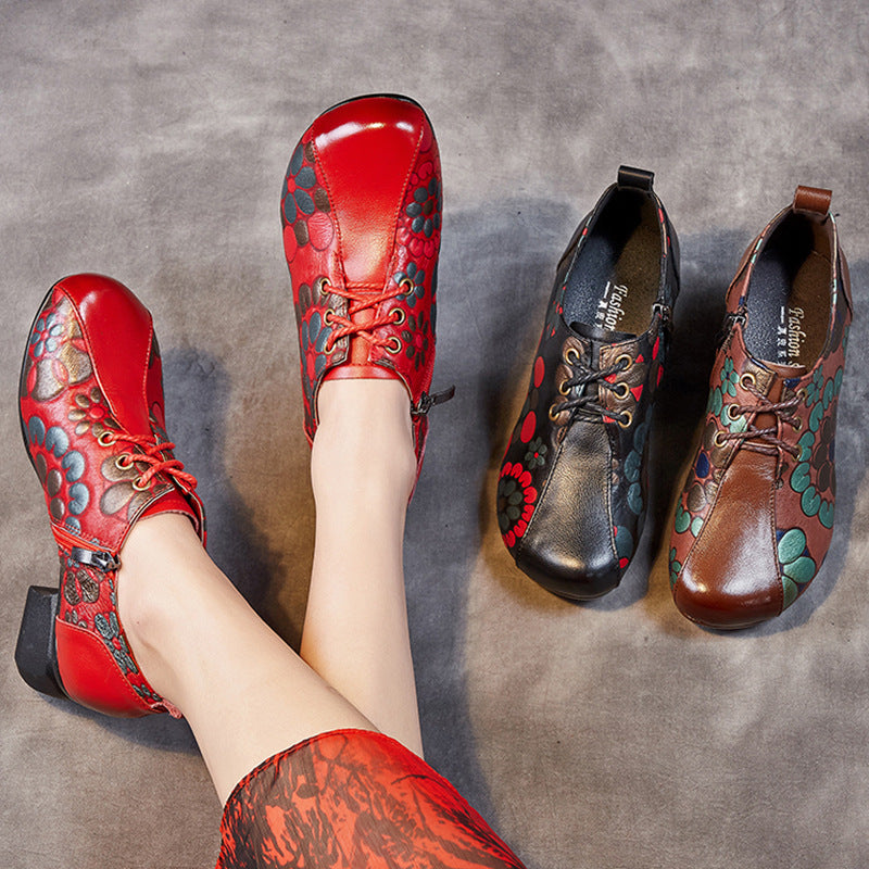 Women's & Men's Retro Ethnic Style Autumn Chunky Soft Bottom Cowhide Men's Shoes