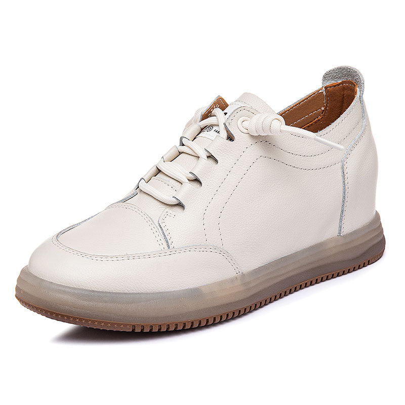 Women's Hidden White Platform Genuine Versatile First Layer Cowhide Lightweight Women's Casual Shoes