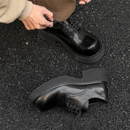 Women's & Men's Sole Increased Lovers British Big Head Leisure Leather Shoes