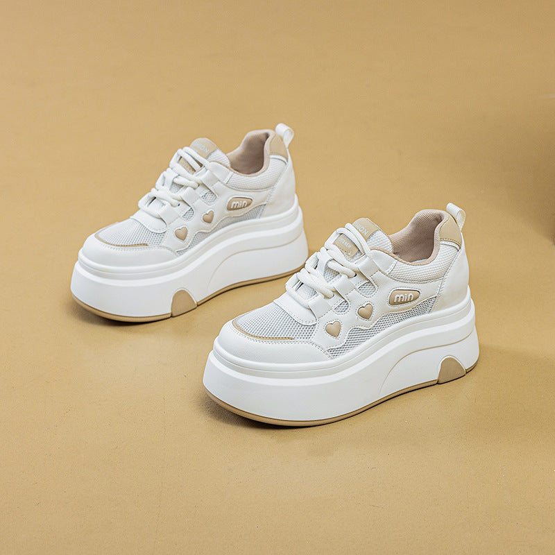 Women's Spring Platform Height Increasing Insole Korean Style Love White Men's Shoes