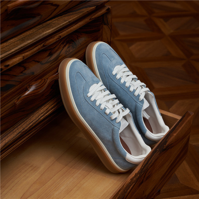 Men's Genuine Lace Color Block Flat White Sneakers