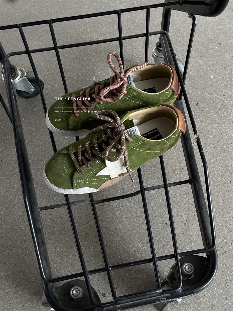 Toe Vintage Korean Style Golden Goose Trendy Cowhide Distressed Breathable Women's Sports Shoes