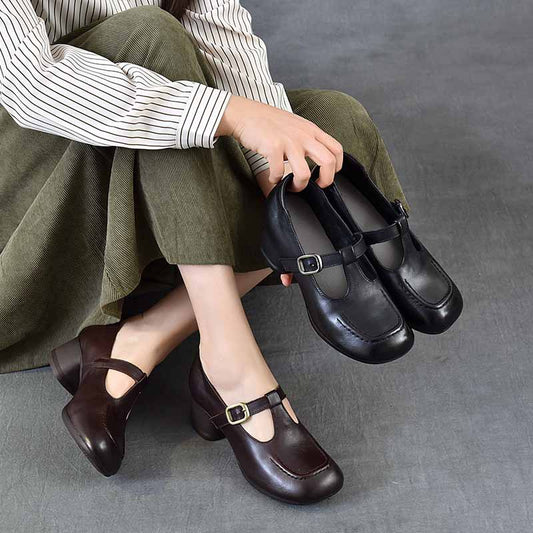 Women's Layer Of Cowhide Mid Retro Soft Bottom Women's Casual Shoes